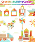 FCSONU wooden building blocks set for toddlers, 100 pieces, pastel colors with storage lid