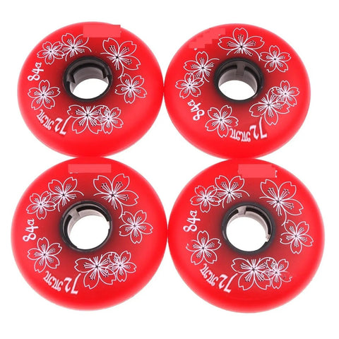 4 Pack Inline Roller Skate Wheels Urethane 84A For Fitness Roller Hockey And Street Skating 72mm Size Red Floral Design