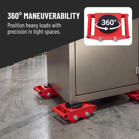 4 Piece Heavy Duty Machinery Skates Set With 8 Ton Total Load Capacity, Each Unit Handles Up To 2 Tons, Built For Smooth Cargo Moving And Industrial Equipment Handling; red steel skates under cabinet