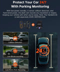 Dual 4K Front And Rear Dash Cam With 1080P Backup, Built In Wi Fi GPS, Parking monitoring features, car on road