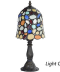 Colorful Cobblestone Tiffany Style Stained Glass Table Lamp with six inch shade, handcrafted copper foil, 15 inch tall, light off