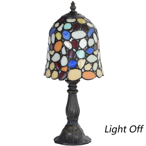Colorful Cobblestone Tiffany Style Stained Glass Table Lamp with six inch shade, handcrafted copper foil, 15 inch tall, light off