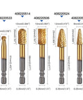 5 Piece Carbide Burr Set With One Quarter Inch Shank Die Grinder Bits For Rotary Tools Attachment Kit, front view