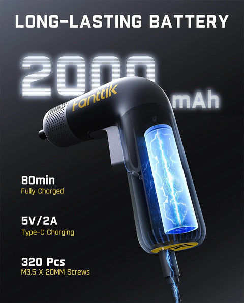 Cordless Electric Screwdriver With 7 Torque Settings Adjustable 0.5 To 6 Nm showcasing 2000mAh battery capacity