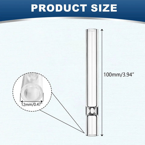 Six Pack Borosilicate Glass Tubes For Lab And DIY Blowing, 4 Inch Length, 12 Mm Outer Diameter, size details shown