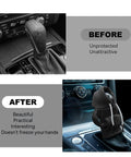 Gear Shift Hoodie For Cars, Velvet Car Shift Knob Cover installed on shifter, showing before and after protection and style