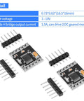 Dual Channel DC Motor Driver Board with H Bridge for DIY projects, 3-10V input, 1.5A per channel, tiny footprint, multiple views.