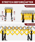 Before and after stretching view of Stainless Steel Expandable Roller Conveyor Packs Hella Tough 900 Pound Load Capacity.