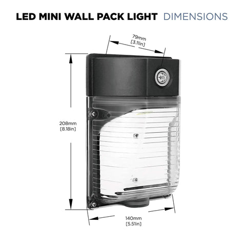 Dimensions of Hella Bright 25W LED Wall Pack Light With 3000 Lumen 5000K Daylight, Dusk to Dawn Photocell, Outdoor Wall Mount