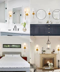 Retro Industrial Wall Sconces Set Of 2 With White Fabric Shade for various rooms, seen in bathroom, bedroom, kitchen, and living room.