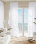 White Sheer Curtains 63 Inch Long For Bedroom And Kids Room installed, lightweight voile drapes with 2 inch rod pocket in modern living room