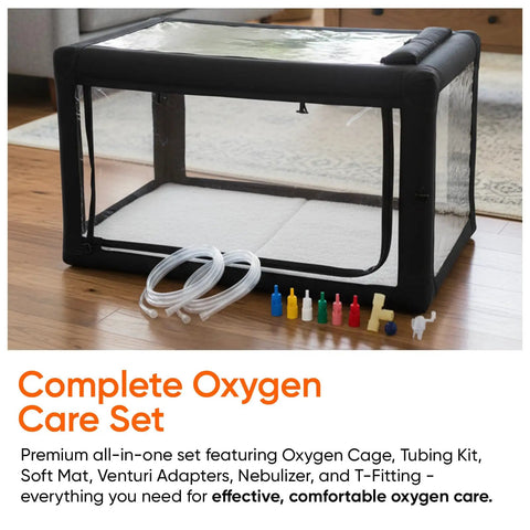 Pet Oxygen Therapy Cage With Tubing Kit Soft Mat And Venturi Adapters Vet Grade Nebulizer Chamber For Dogs Cats Puppies Sheep