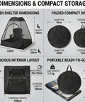 One Person Pop Up Mosquito Net Tent With Mesh Shelter, Instant No Fuss One Second Setup, dimensions and compact storage details