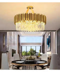 Crystal Led Pendant Lights Living Room Dining Bedroom Gold Plating Metal Hanging Lamp Indoor Lighting Lamparas Fixture,Beautiful installation in modern dining area.