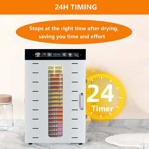 Big Batch Electric Food Dehydrator With 16 Trays Sick Beef Jerky Dryer For Fruits Veggies Herbs And Meats 1350 Watt with timer feature.