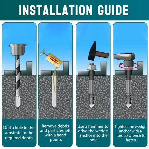 Installation guide for Three Eighths Inch By Three Inch Stainless Steel Wedge Anchors For Concrete And Stone Heavy Duty Expansion Bolts
