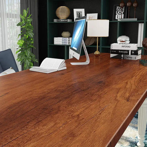Walnut Wood Grain Contact Paper Peel And Stick Self Adhesive Vinyl Wrap for Cabinets and Countertops on office desk.