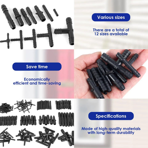 Premium 128 Piece Nylon Vacuum Connector Assortment Kit With 12 Different Sizes For Cars And Ships Featuring Super Heat Resistant Up To 240 C Black Fittings, assorted black nylon connectors