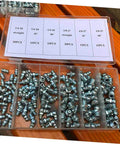 Hydraulic Grease Nipples And Fittings Kit - 260-Piece Metric And Imperial Assortment For Lubricating Bearings And Mechanical Assemblies