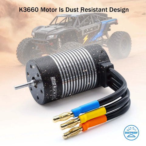 Beefy 3800KV 4-Pole Brushless RC Motor With 3.175mm Shaft For 1 Eighth, 1 Tenth, 1 Twelfth Scale Racing Cars in black, dustproof design
