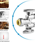 Push Fit To Dual Three Eighths Inch OD Compression Straight Stop Valve No Sweat Install With Chrome Plated Brass
