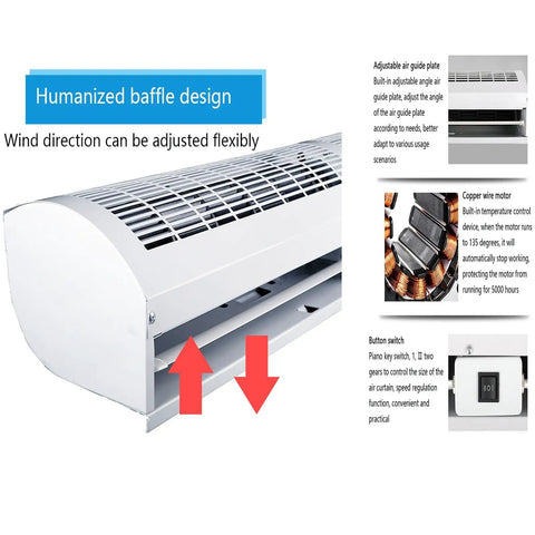 Rock Solid Silent Commercial Air Curtain For Storefront Entry Wall Mounted with adjustable baffle and motor control features.