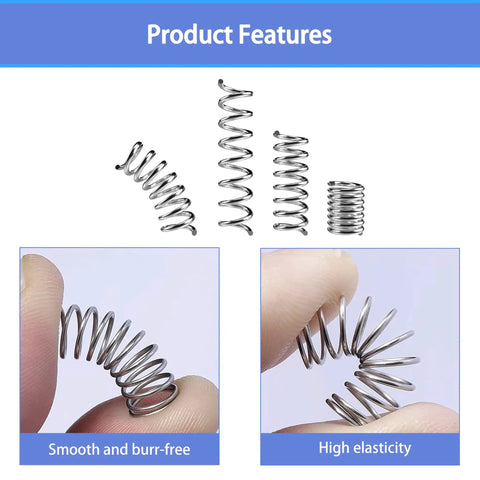 Heavy Duty Compression Springs Assortment Kit With 390 Pieces In 24 Sizing Options Made From Super Durable Stainless Steel Perfect For Any Tough Home Repair Or DIY Project That Needs Solid Maintenance And Quick Fixing Jobs Like A Pro., smooth burr-free stainless steel compression springs with high elasticity