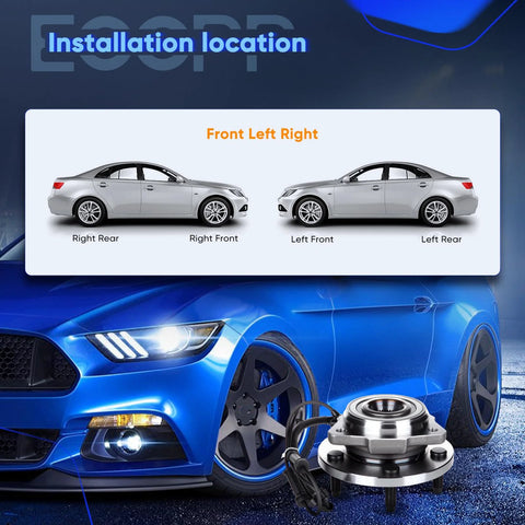 Image showing installation locations for Front Wheel Hub And Bearing Assembly 513272 For Jeep Wrangler 2007-2016 With ABS 5 Lug replacement.
