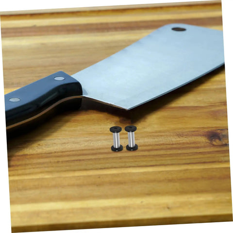 Tough As Nails Heavy Duty Stainless Steel Locking Latch Spindle Rivets For Knife Handle Assembly And Custom Knifemaking Projects next to a knife.