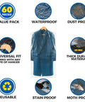 60 Pack 40 Inch Clear Garment Bags For Dry Cleaning Easy Clip On Plastic Clothes Covers For Hanging Suits Coats Shirts And Pants Wrinkle Free Protection During Travel And Storage displayed with waterproof and dustproof features