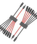Solar Y Branch Connectors Set For 2 To 8 Panels, showing parallel connectors with male to four female and female to four male adapters.