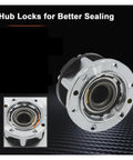 Heavy Duty Mechanical Locking Hubs Delivering Slick Free Wheel Action And 26 Spline Bolt Up For Suzuki Samurai Jimny Vitara Sierra Aluminum Castings 4381060A00 viewed at an angle showing the aluminum surface and internal gear mechanism.