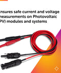 Coiled dual MC4 test leads with banana plug for PV setups, pro grade, safe 1500V CAT III rated, parallel MC4 connection.