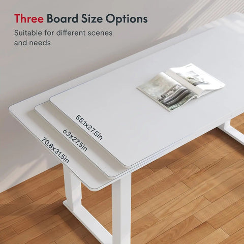 Three board size options for the Massive 63 X 28 Electric Standing Desk Built With A Badass Four Leg Frame.