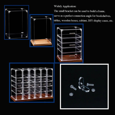 Straight Up Clear Acrylic L Bracket 20 Pack Corner Braces With Screws And Bolts 90 Degree Right Angle Shelf Supports for acrylic display cases.