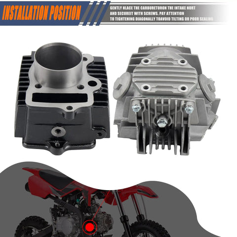 52.4mm Big Bore Cylinder And Head Kit with Piston Ring Rebuild Set And Gasket Pack For 4 Stroke 110cc Taotao Coolster Engine ATV Go Kart Dirt Bike Horizontal Chinese Built Engines