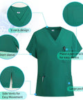 Unisex Medical Scrubs Set With Jogger Pants And Multi Pocket Top, Adjustable Drawstring Waist For All Body Types, Breathable Moisture Wicking Fabric, Flexible Fit, Durable Uniform For Nurses And Doctors in matcha green with V-neck and short sleeves.