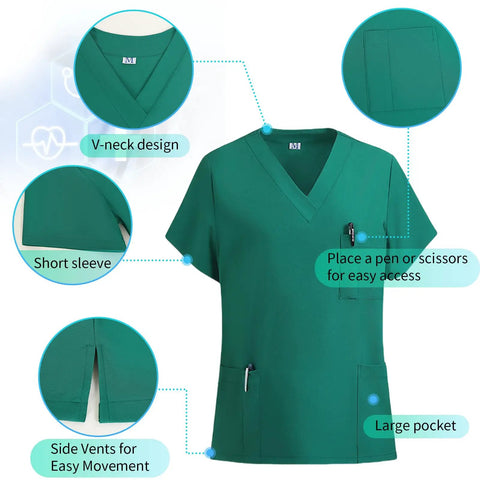 Unisex Medical Scrubs Set With Jogger Pants And Multi Pocket Top, Adjustable Drawstring Waist For All Body Types, Breathable Moisture Wicking Fabric, Flexible Fit, Durable Uniform For Nurses And Doctors in matcha green with V-neck and short sleeves.