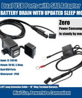 Waterproof Go-To Motorcycle Dual USB Charger Kit With SAE To USB Adapter Cable And Ring Terminal Harness