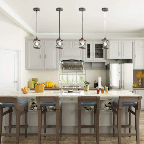 Geometric Silver Brushed Mini Pendant Light for Kitchen Island and Hallway above a modern kitchen countertop