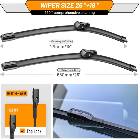 26 Inch And 19 Inch Windshield Wiper Blades For Tesla Model 3 And Model Y 2017 Through 2025 Replacement Pack Of 2, OEM Quality