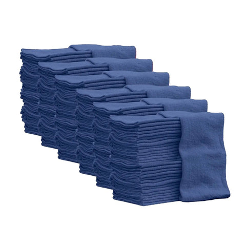 Bulk Auto Shop Towels 14x14 Inches 100 Percent Cotton Lint Free Rags For Mechanics 500 Pack Blue Commercial Grade Heavy Duty Cleaning For Dry Or Wet Wipe In The Garage, stacked view.