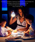 A family using Go To Rechargeable LED Light Bulbs With Remote Control Cordless Warm White Emergency Lamp during power outage.