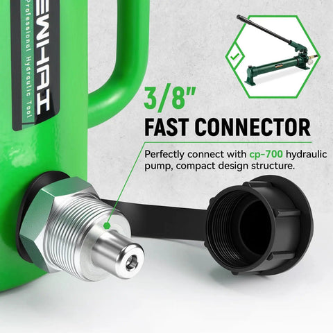 Close-up of 3/8 inch fast connector on 20 Ton Hydraulic Hollow Jack With 2 Inch Stroke Center Through-Hole Design Auto Retraction Ram.