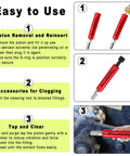 All In One Zerk Fitting Cleaner Tool With Penetrating Fluid shown disassembled and in use with steps for removing old grease.
