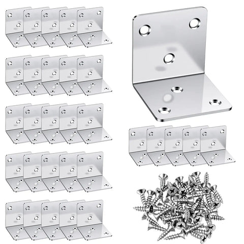 Heavy Duty 2X2 L Brackets With 30 Piece Kit Of Cold Rolled Steel Corner Supports And Matching Screw Sets For Furniture Assembly Shelves and Rock Solid DIY Projects.