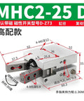 Top Quality Mhc2 Pneumatic Gripper Finger Cylinder For Robotic Manipulator with dimensions and strong metallic construction.