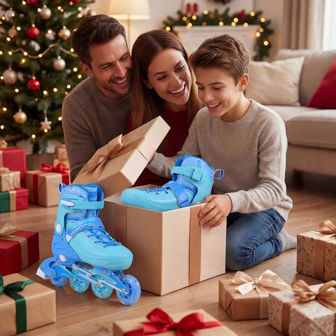 Family gifting Adjustable Kids Inline Skates With Light Up Wheels For Boys And Girls Ages 5 To 14 in bright light blue