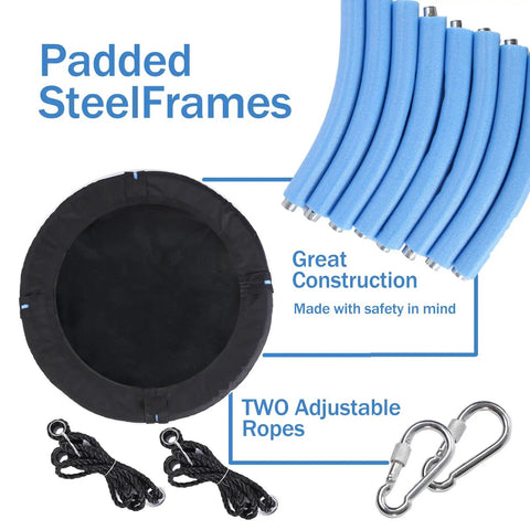 40 Inch Saucer Tree Swing For Kids With Heavy Duty Steel Frame Foam Padding Braided Ropes And Secure Metal Rings Easy Setup