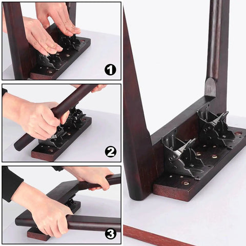 Hands demonstrating the installation of Straight Up 12 Pack Folding Brackets With Screws Rock Solid Self Locking Hinges 0 90 Degree Adjustable Table Leg Extenders No Sweat Diy Furniture Support Frame Black.